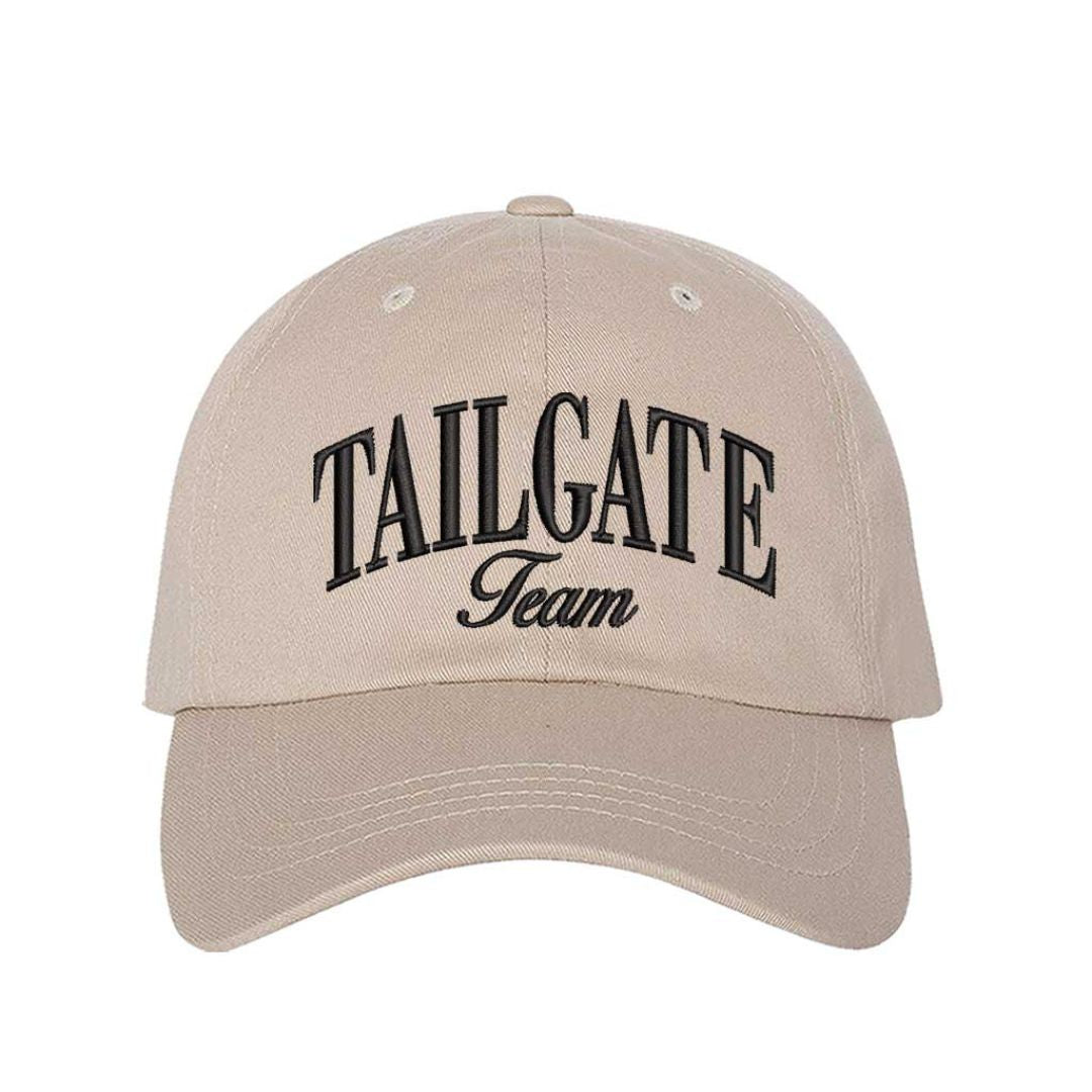 Stone Tailgate Team Embroidered Baseball Hat with raised stitching, adjustable hook-and-loop closure, and breathable cotton design for football fans. – DSY Lifestyle