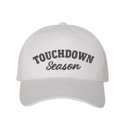 White Touchdown Season Embroidered Baseball Hat front view - DSY Lifestyle