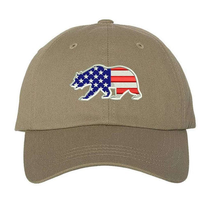Khaki baseball hat with USA bear flag embroidered - DSY Lifestyle
