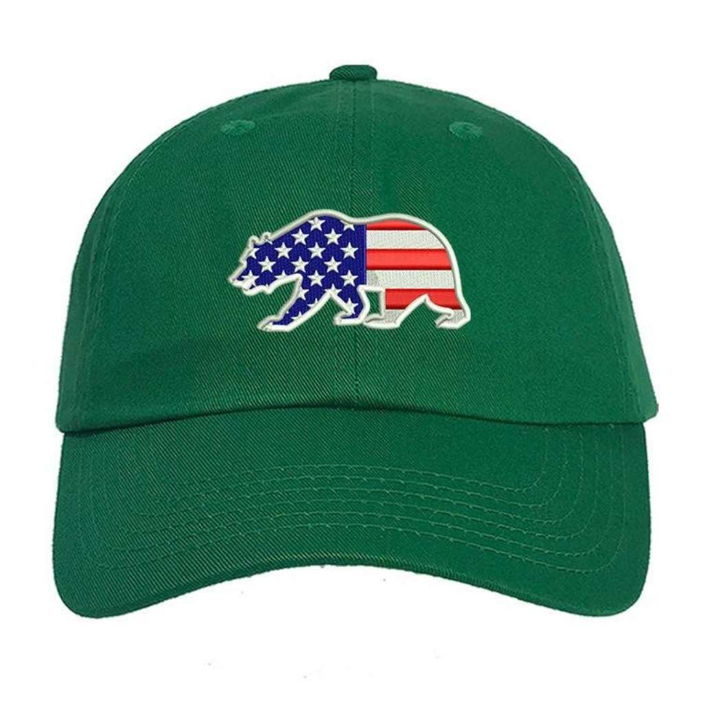 Kelly Green baseball hat with USA bear flag embroidered - DSY Lifestyle