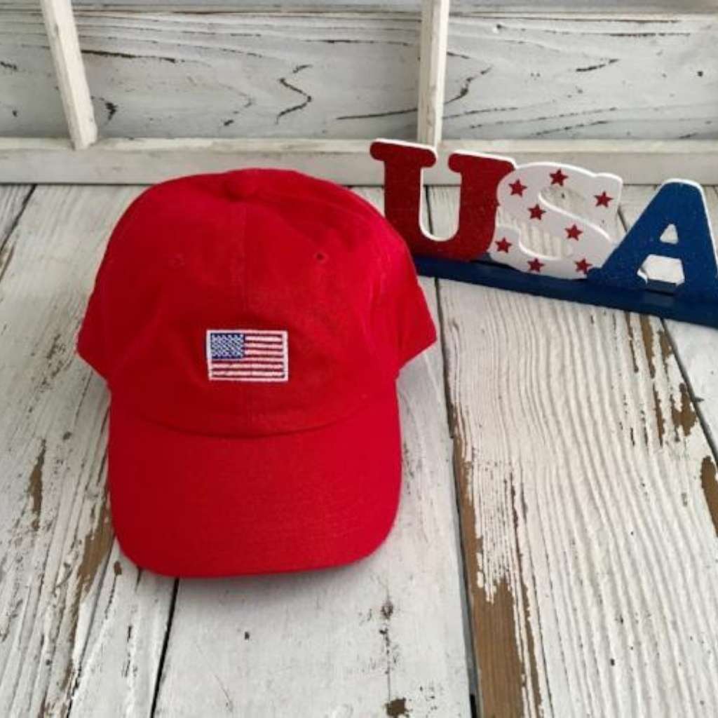 Red baseball hat with USA Flag embroidered on the front - DSY Lifestyle
