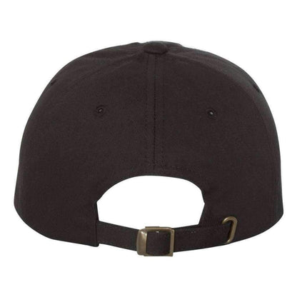 Back side of baseball hat with brass adjustable buckle