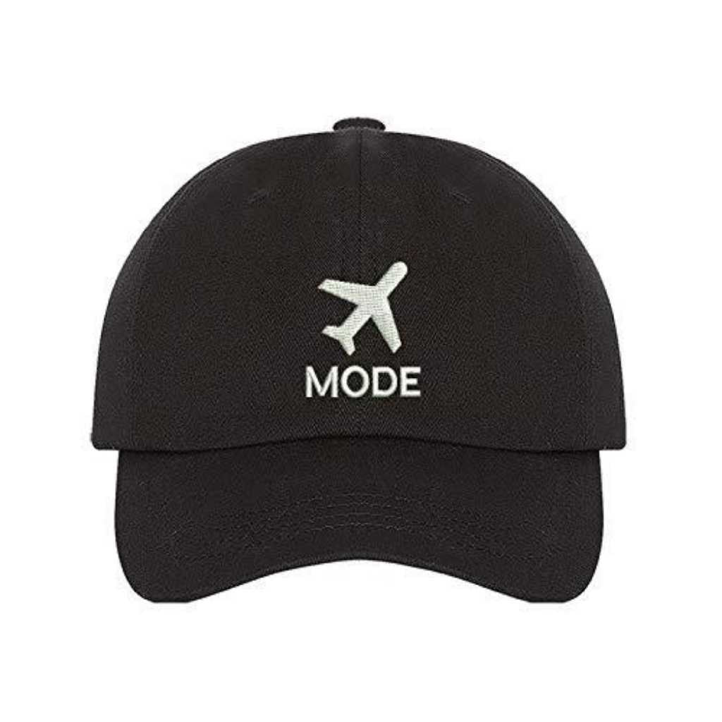 Black Baseball hat embroidered with Airplane mode in the front in white - DSY Lifestyle