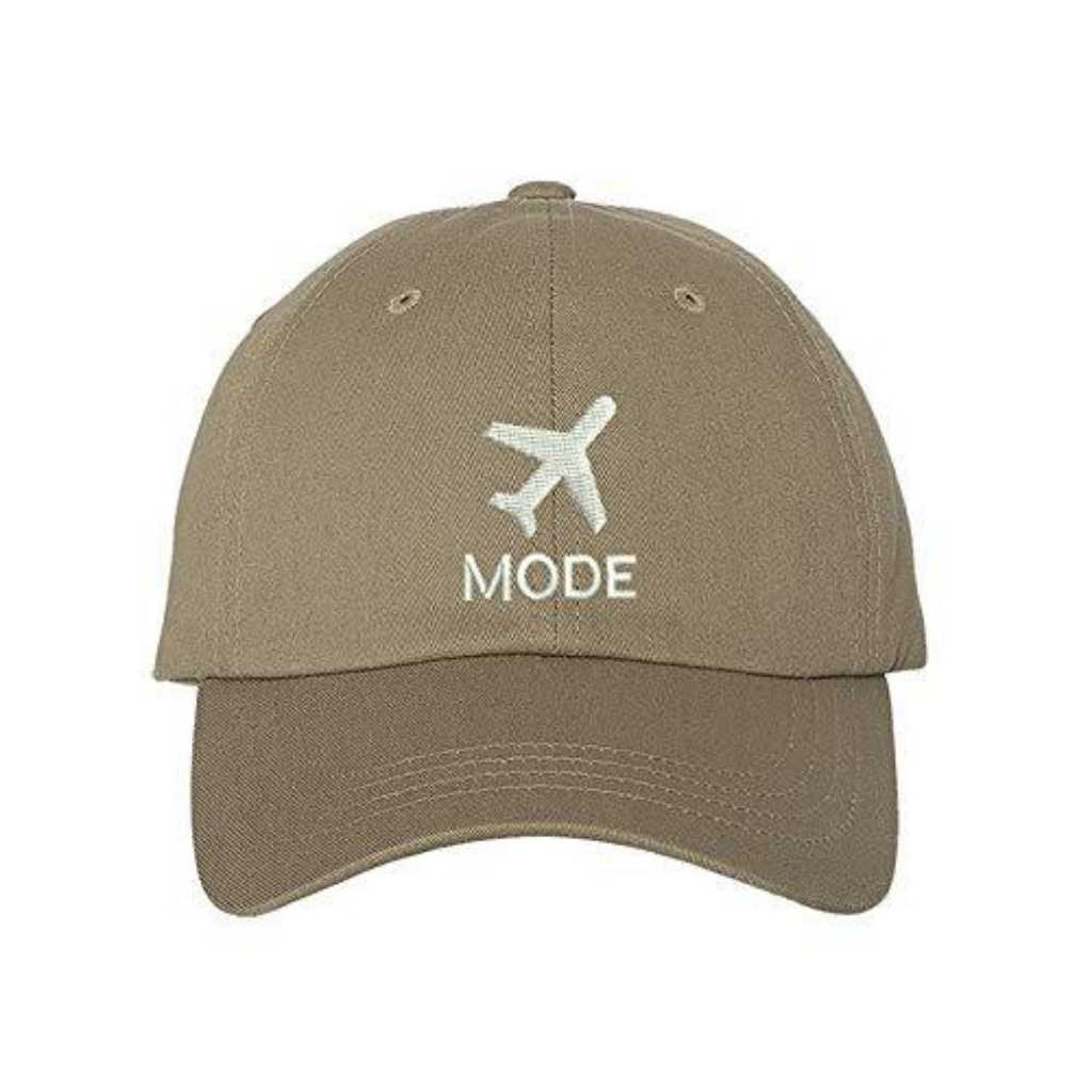 Khaki Baseball hat embroidered with Airplane mode in the front in white - DSY Lifestyle