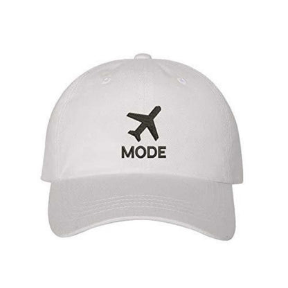 White Baseball hat embroidered with Airplane mode in the front in black - DSY Lifestyle