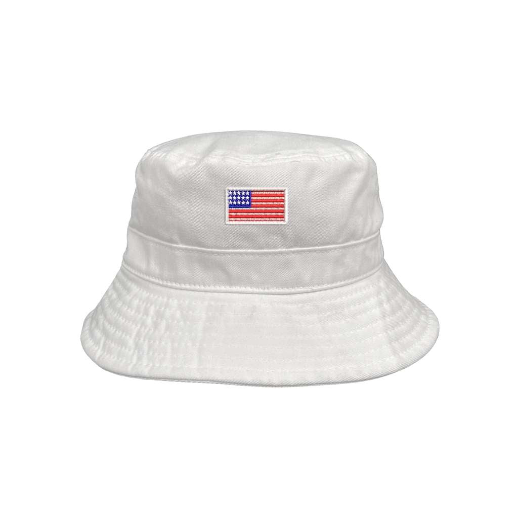 Embroidered American Flag on white bucket hat - DSY Lifestyle