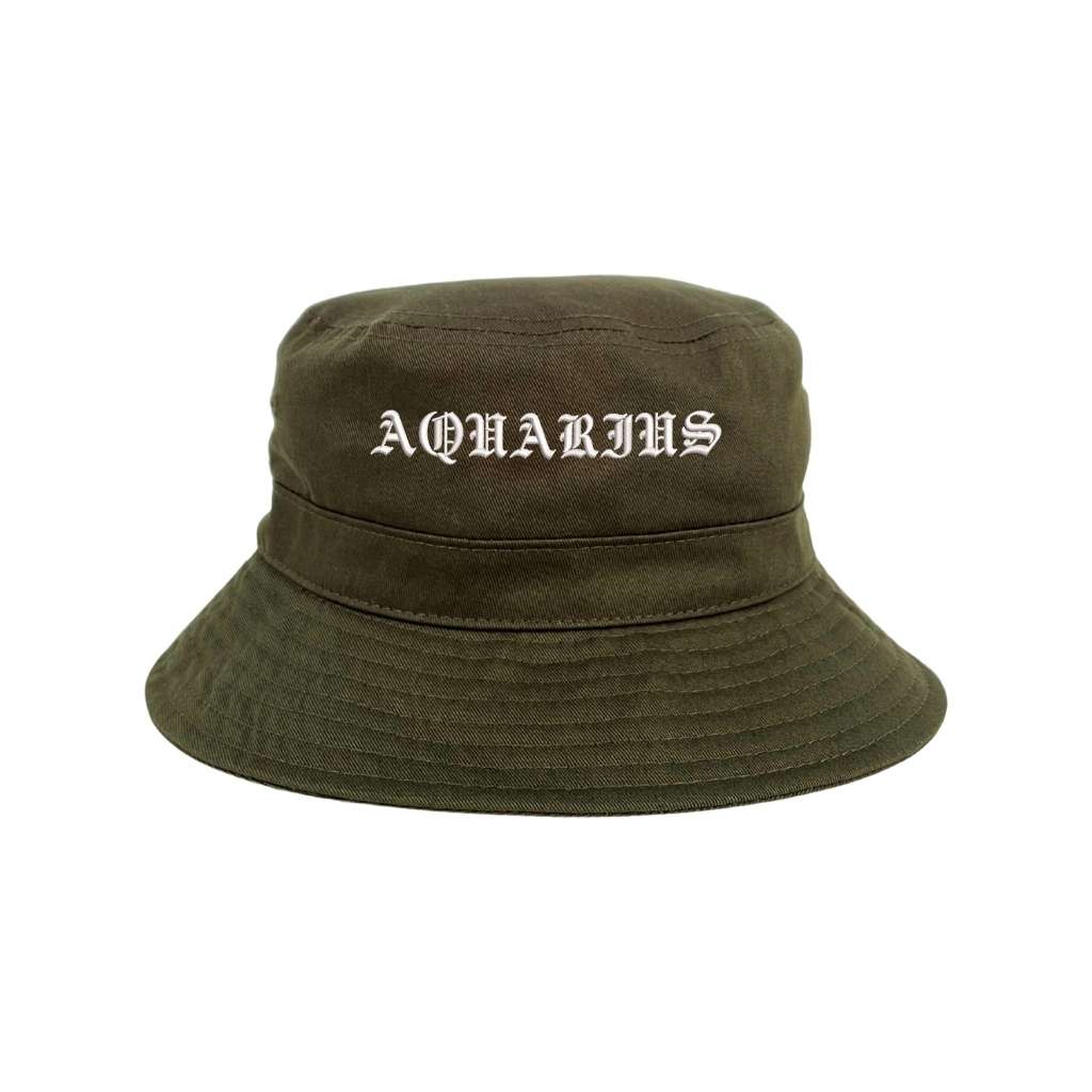 Embroidered aquarius on olive bucket hat - DSY Lifestyle