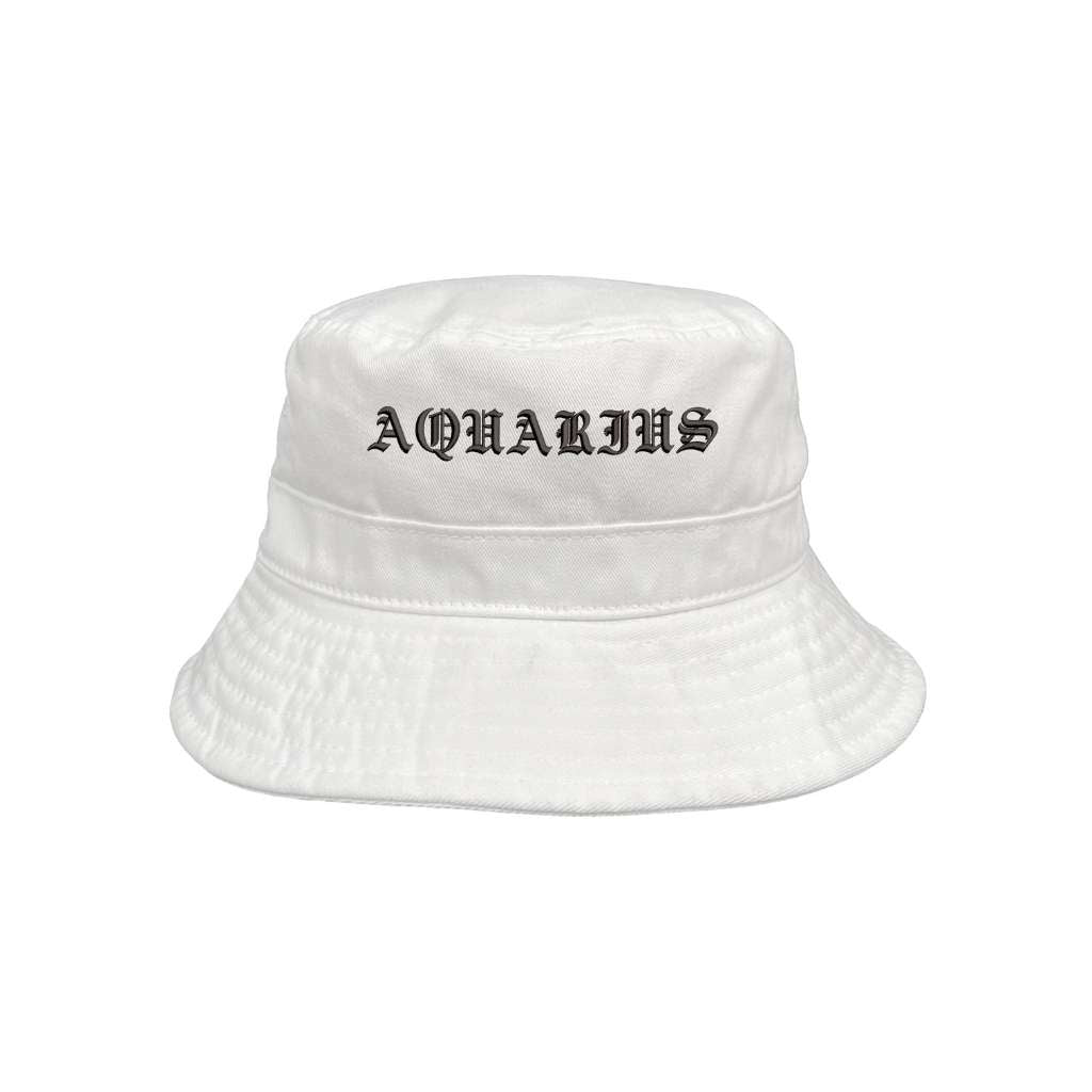 Embroidered aquarius on white bucket hat - DSY Lifestyle