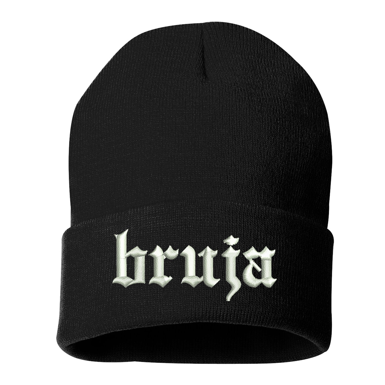 Bruja Embroidered Cuffed Beanie Cap, Beanie, Cuffed Beanie Cap, Bruja Embroidery, Embroidered Beanie Cap, Custom Embroidery, Black Cuffed Beanie, DSY Lifestyle Beanie, Made in LA