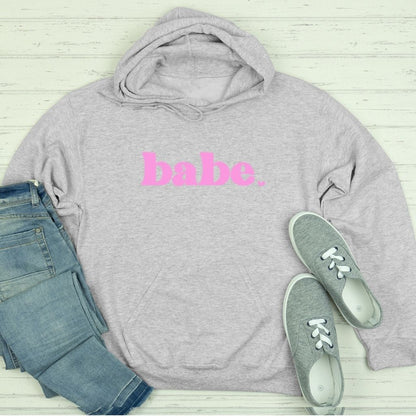 Gray hoodie with Babe printed in pink in the front - DSY Lifestyle
