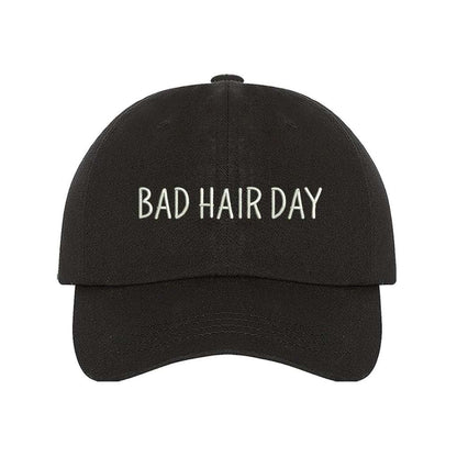 Black baseball hat embroidered with BAD HAIR DAY in white - DSY Lifestyle