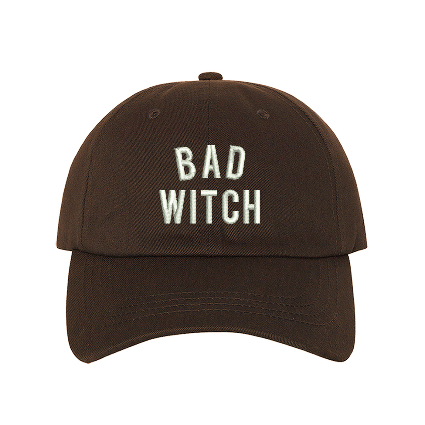 Unisex Bad Witch Dad Hat, Baseball Hat, Bad Witch Hats, Witch, Embroidered Hat, Embroidered Bad Witch, Custom Embroidery, DSY Lifestyle Hats, Brown Dad Hat, Made in LA