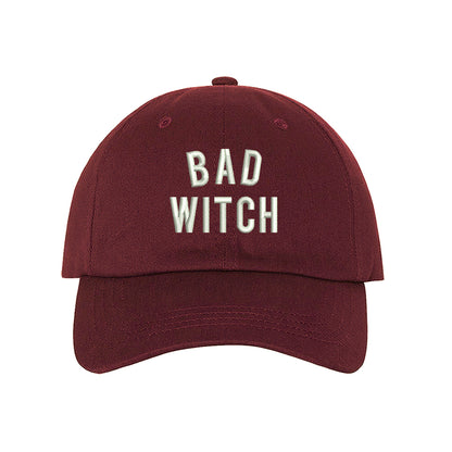 Unisex Bad Witch Dad Hat, Baseball Hat, Bad Witch Hats, Witch, Embroidered Hat, Embroidered Bad Witch, Custom Embroidery, DSY Lifestyle Hats, Burgundy Dad Hat, Made in LA