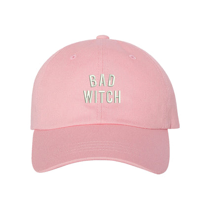 Unisex Bad Witch Dad Hat, Baseball Hat, Bad Witch Hats, Witch, Embroidered Hat, Embroidered Bad Witch, Custom Embroidery, DSY Lifestyle Hats, Light Pink Dad Hat, Made in LA