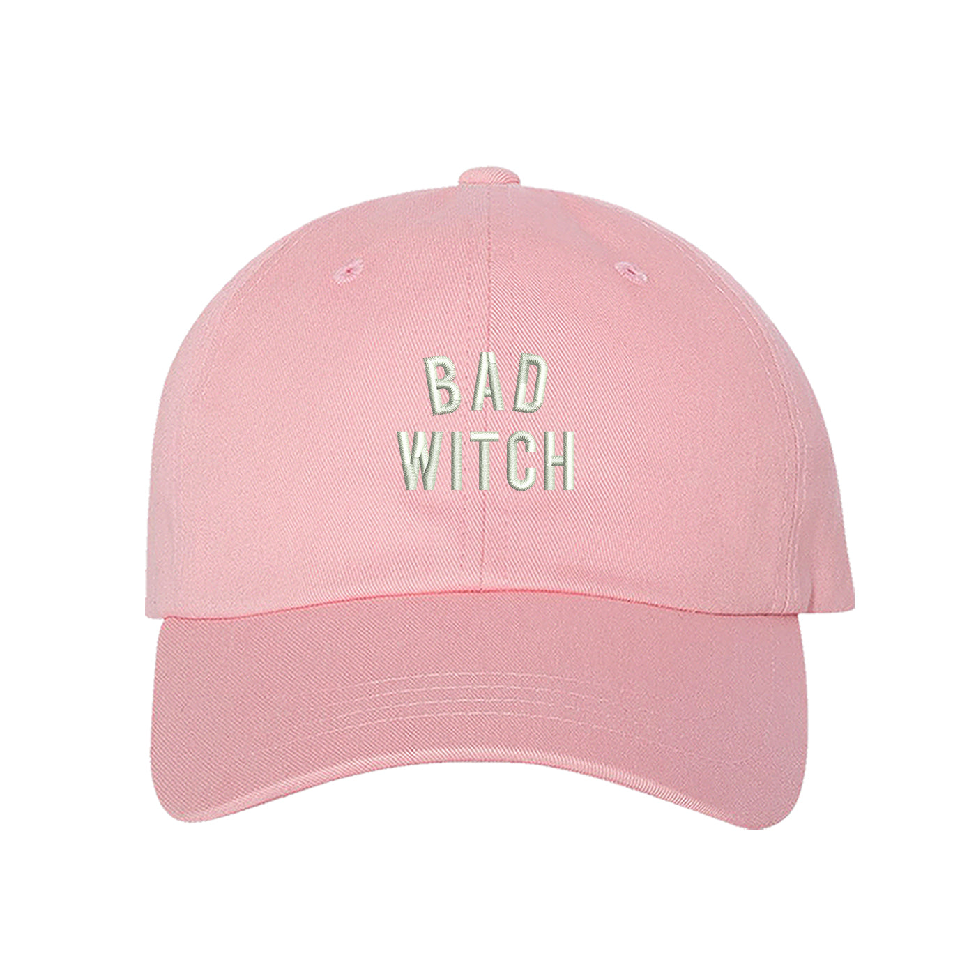 Unisex Bad Witch Dad Hat, Baseball Hat, Bad Witch Hats, Witch, Embroidered Hat, Embroidered Bad Witch, Custom Embroidery, DSY Lifestyle Hats, Light Pink Dad Hat, Made in LA