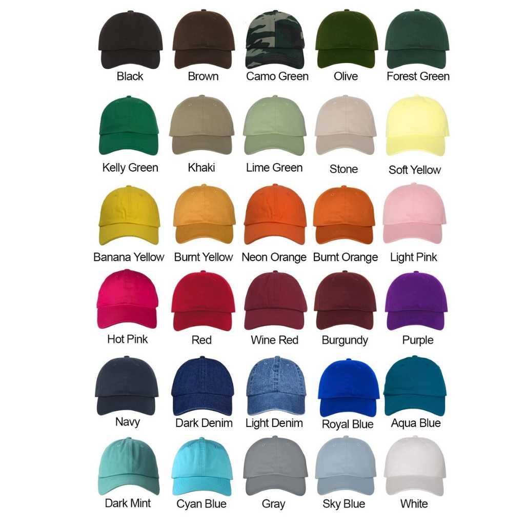 Baseball hat color chart  available in 30 colors- DSY lifestyle