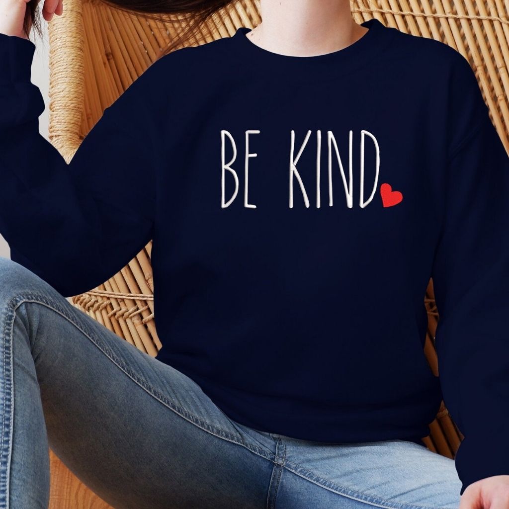 Navy Sweatshirt embroidered with Be Kind in the front - DSY Lifestyle