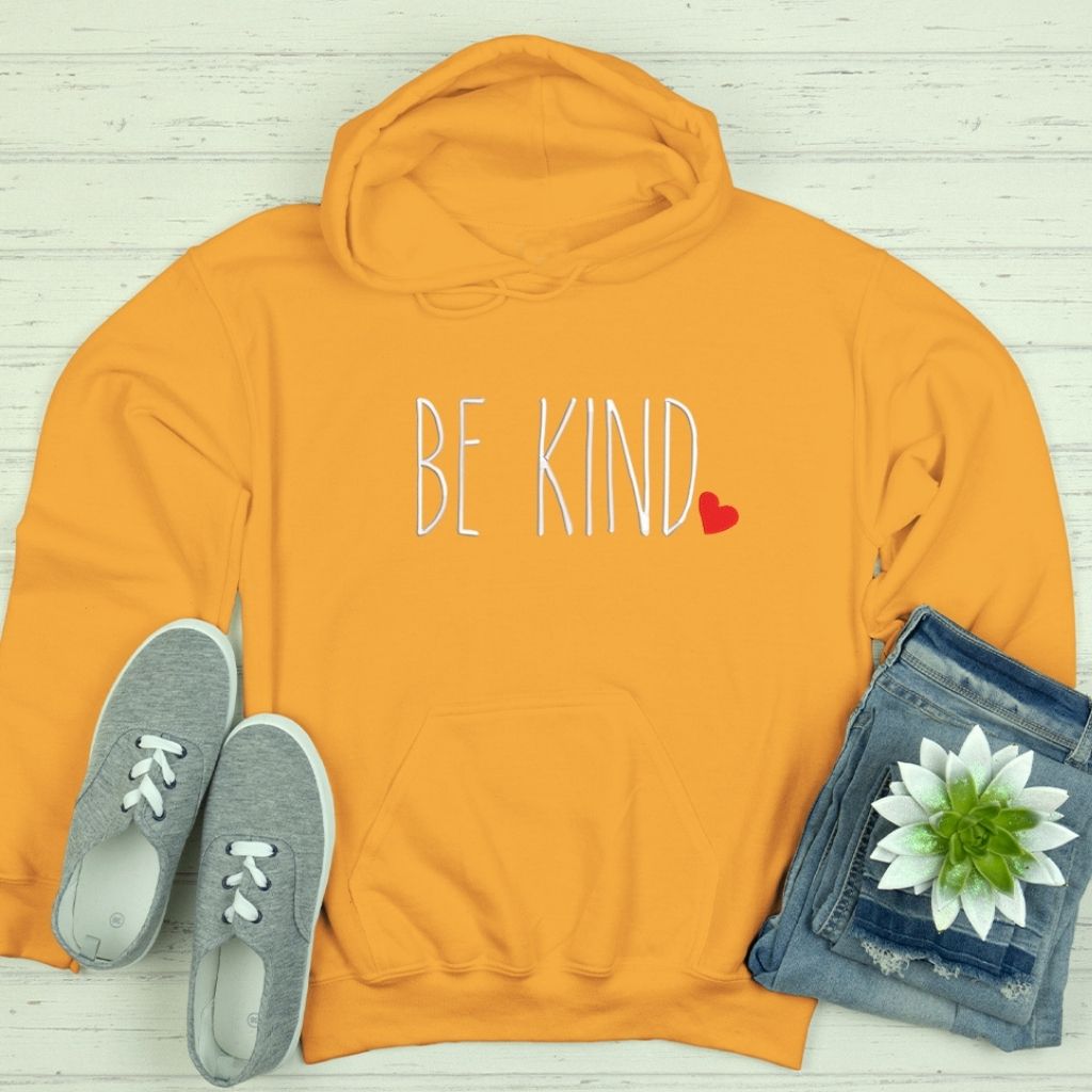 Gold Hoodie Sweatshirt embroidered with Be Kind in the front - DSY Lifestyle