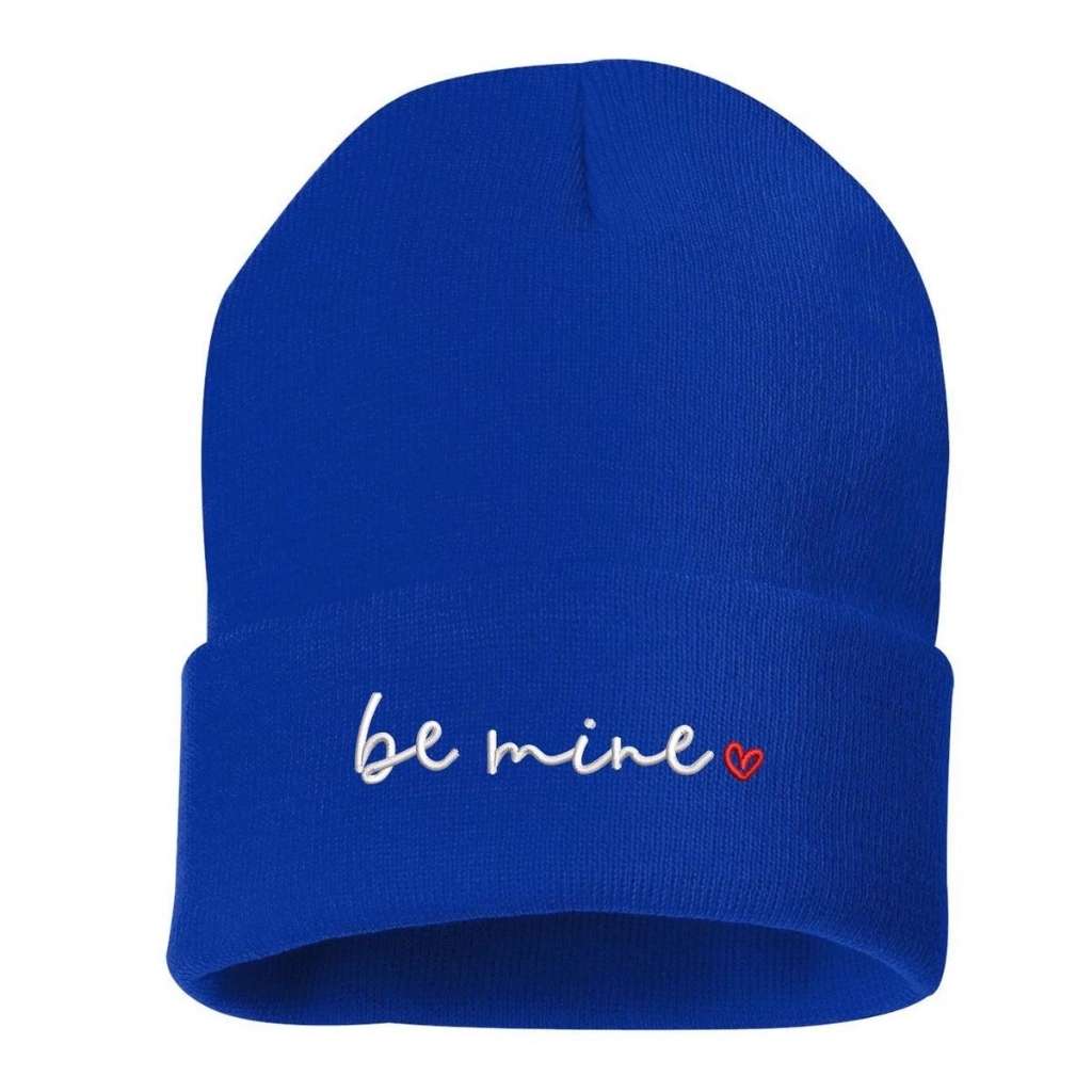 Royal blue cuffed beanie with be mine embroidered in white with a red heart - DSY Lifestyle