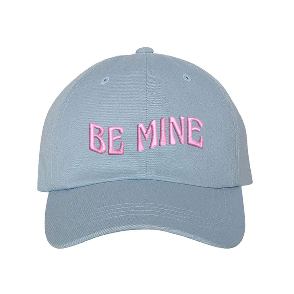 Sky Blue Baseball Cap embroidered with Be Mine in Pink thread - DSY Lifestyle