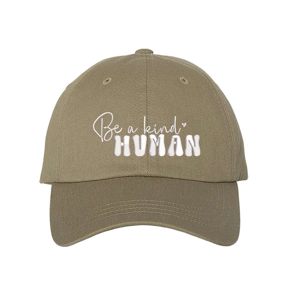 Khaki Baseball Cap embroidered with Be a kind human - DSY Lifestyle