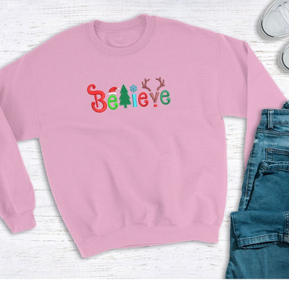 Pink sweatshirt embroidered with Believe in the front -DSY Lifestyle