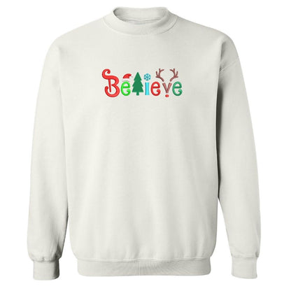 White sweatshirt embroidered with Believe in the front -DSY Lifestyle