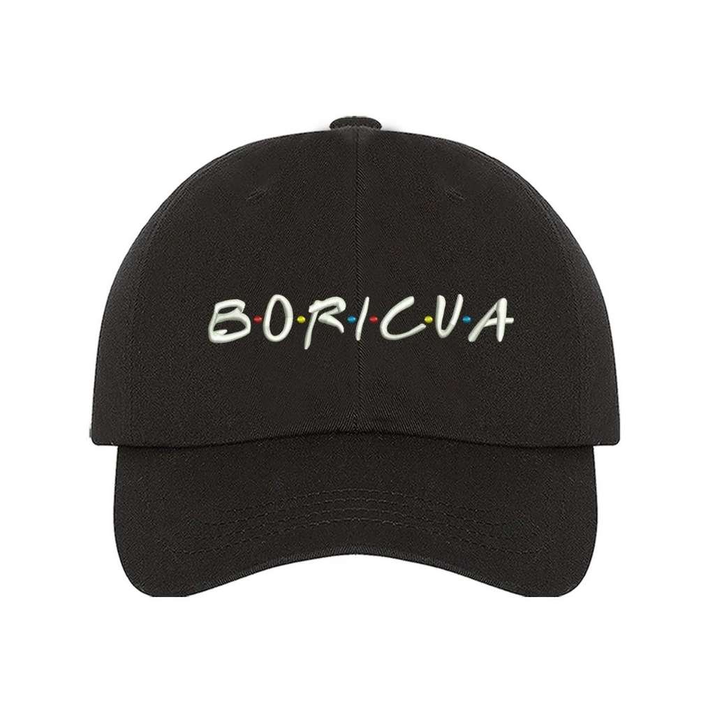 Black Baseball hat embroidered with Boricua in the front in white - DSY Lifestyle