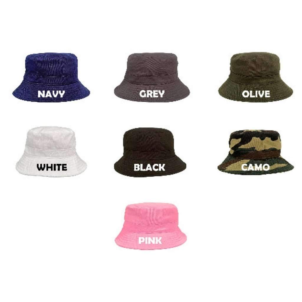 Bucket hats color chart available in navy gray olive white black camo and pinkDSY Lifestyle