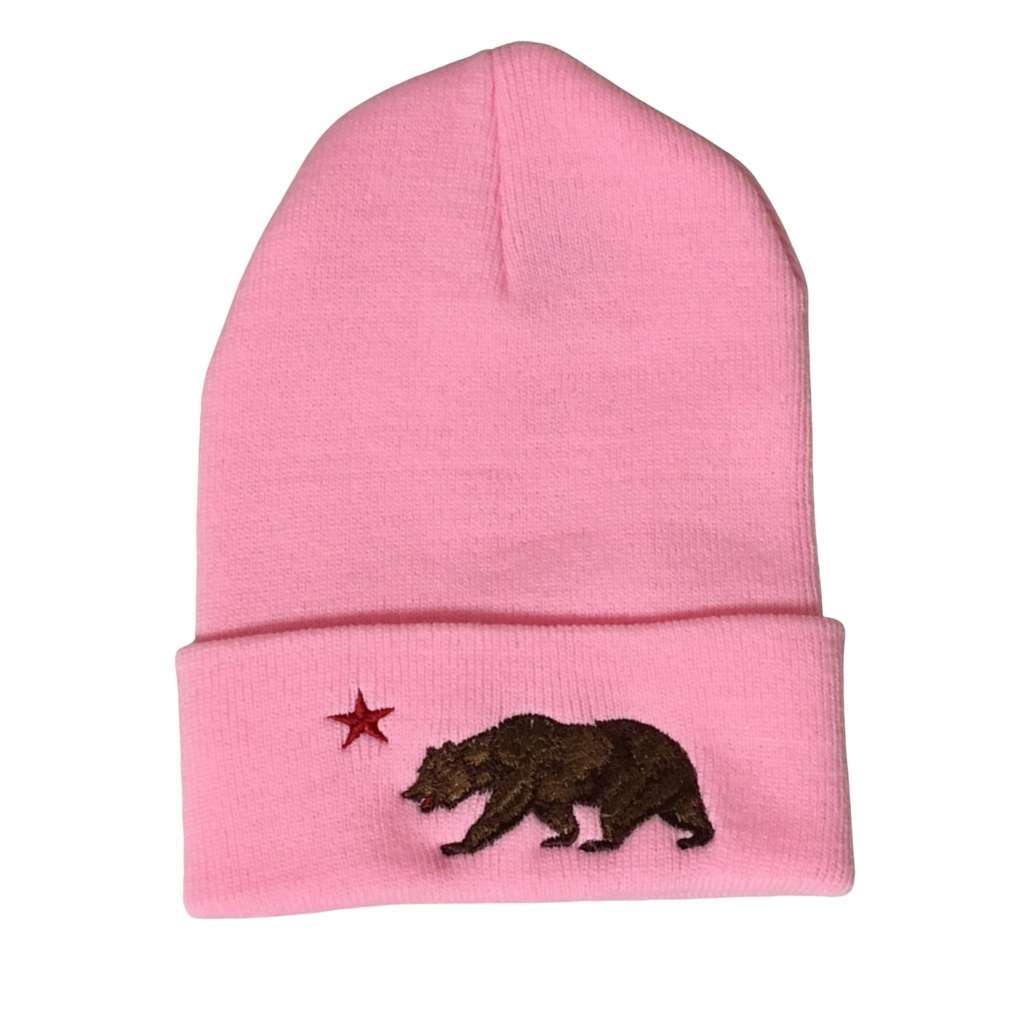 Light pink cuffed beanie with California bear embroidered in front - DSY Lifestyle