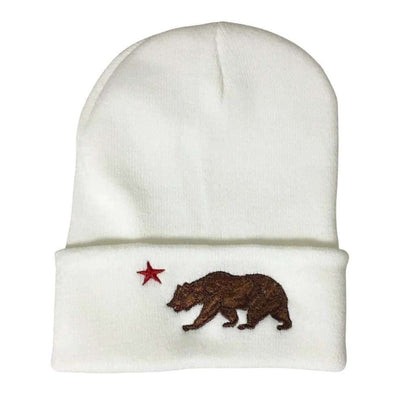 White cuffed beanie with California bear embroidered in front - DSY Lifestyle