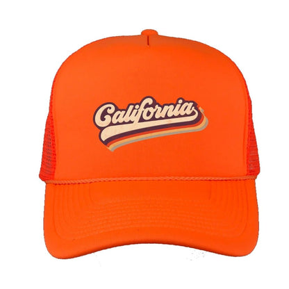 Orange foam trucker hat with California printed in the front - DSY Lifestyle