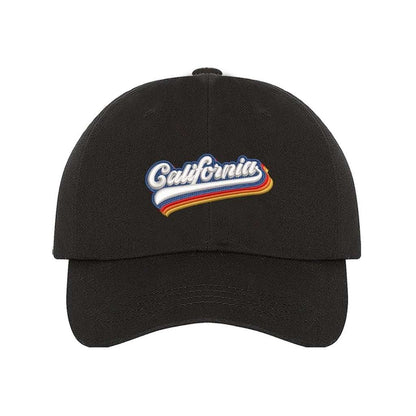 Black baseball hat with California embroidered in white with a rainbow underline - DSY Lifestyle