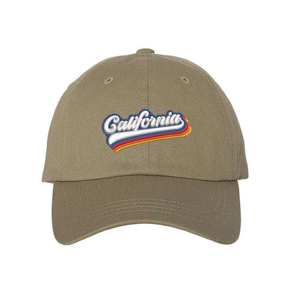 Khaki baseball hat with California embroidered in white with a rainbow underline - DSY Lifestyle