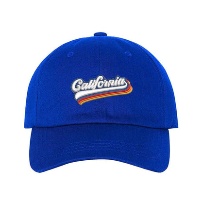 Royal blue baseball hat with California embroidered in white with a rainbow underline - DSY Lifestyle