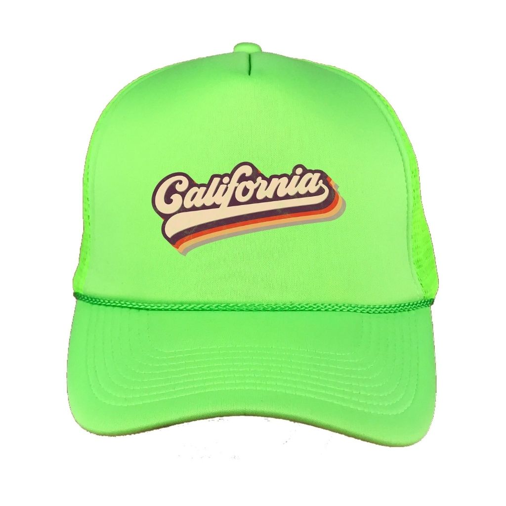 Neon Green foam trucker hat with California printed in the front - DSY Lifestyle