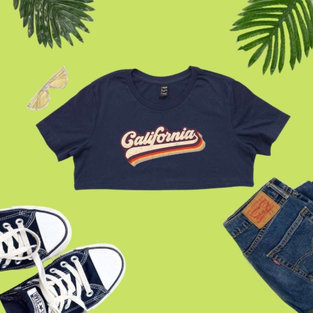 Navy underboob with with California in retro style printed on it - DSY Lifestyle