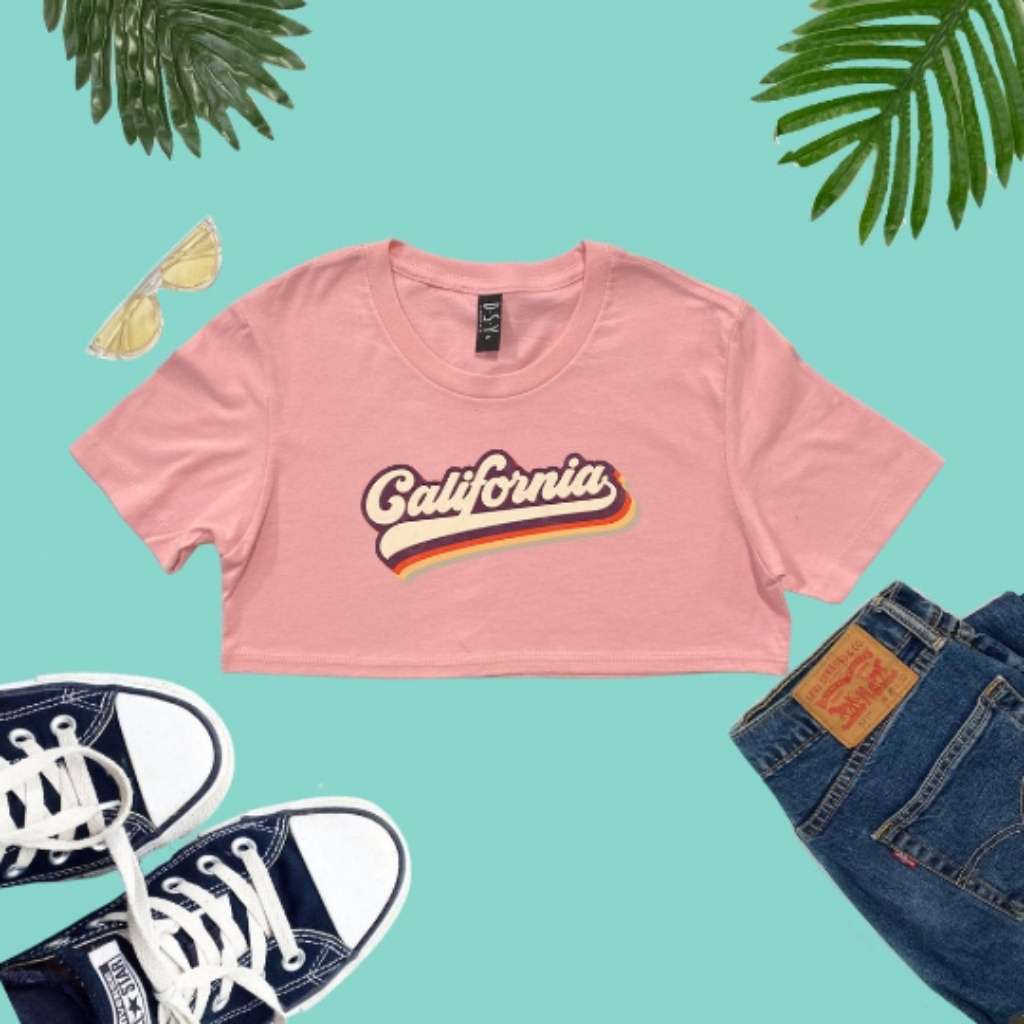 Pink underboob with with California in retro style printed on it - DSY Lifestyle