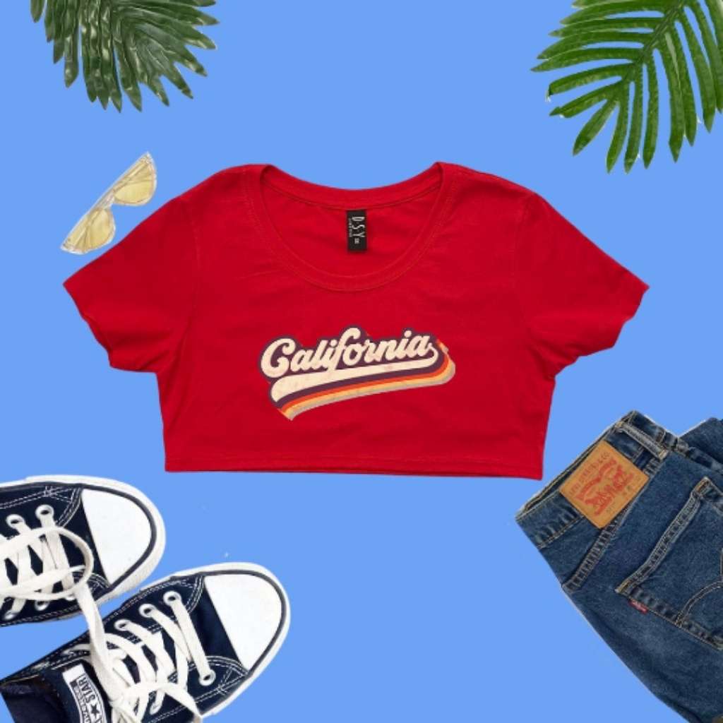 Red underboob with with California in retro style printed on it - DSY Lifestyle