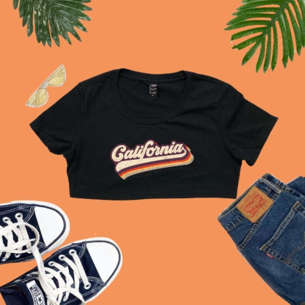 Black underboob with with California in retro style printed on it - DSY Lifestyle