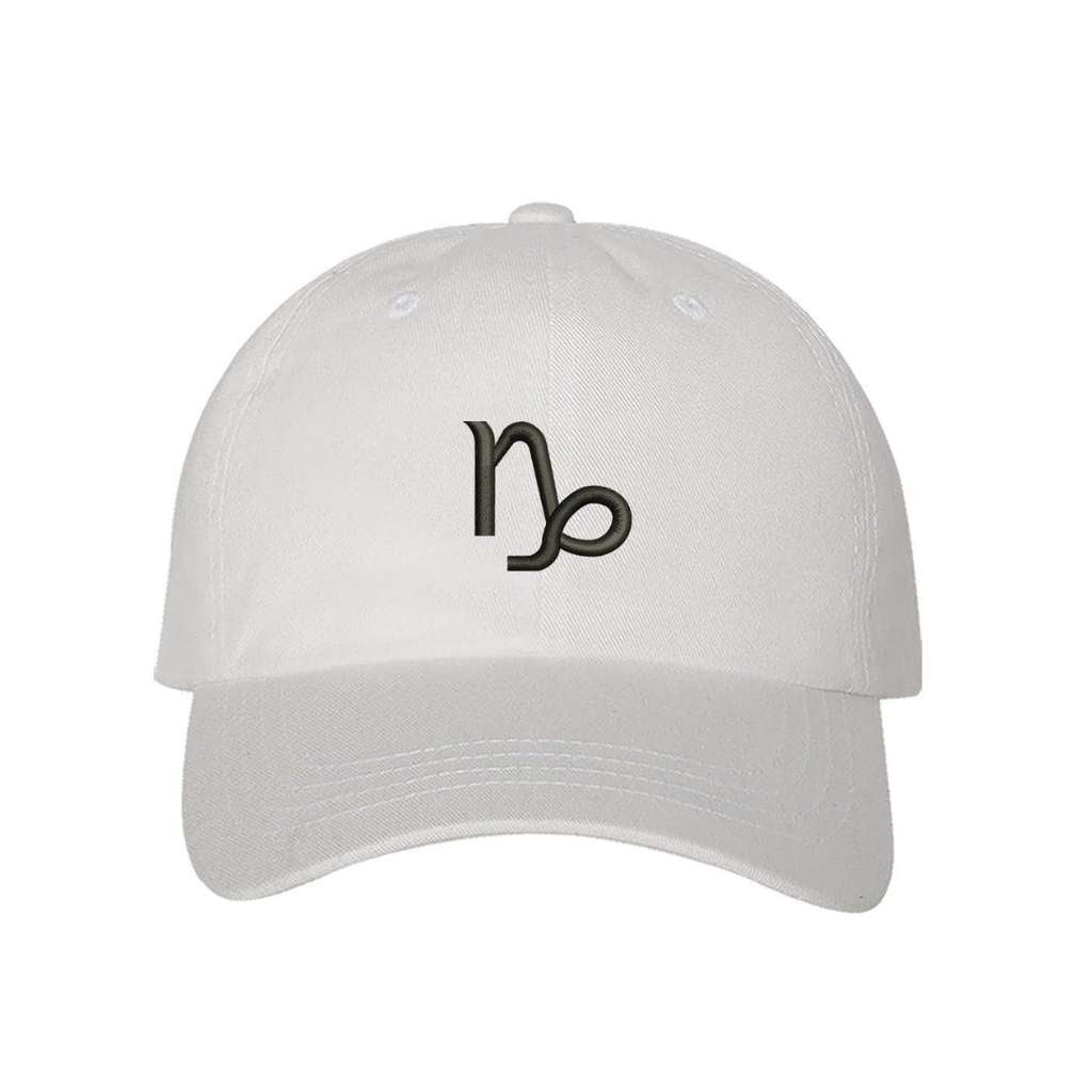 White baseball hat with Capricorn zodiac symbol embroidered in white - DSY Lifestyle 