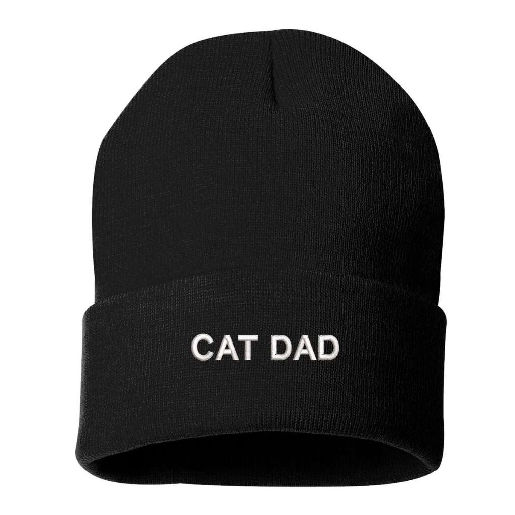 Black cuffed beanie with CAT DAD embroidered in white - DSY Lifestyle