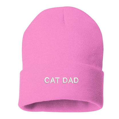 Light pink cuffed beanie with CAT DAD embroidered in white - DSY Lifestyle