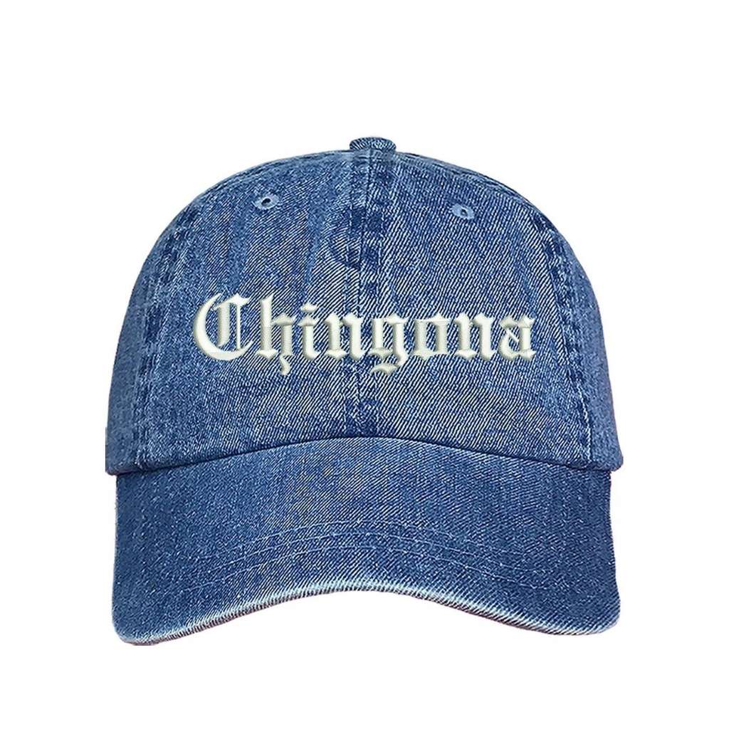 Light denim baseball hat with Chingona embroidered in white - DSY Lifestyle