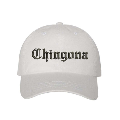 White baseball hat with Chingona embroidered in black - DSY Lifestyle
