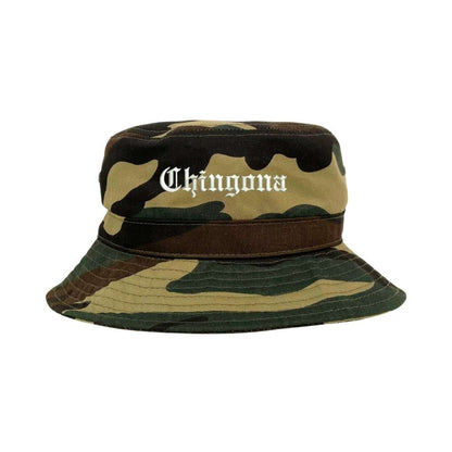 Embroidered Chingona on a camo bucket hat - DSY Lifestyle