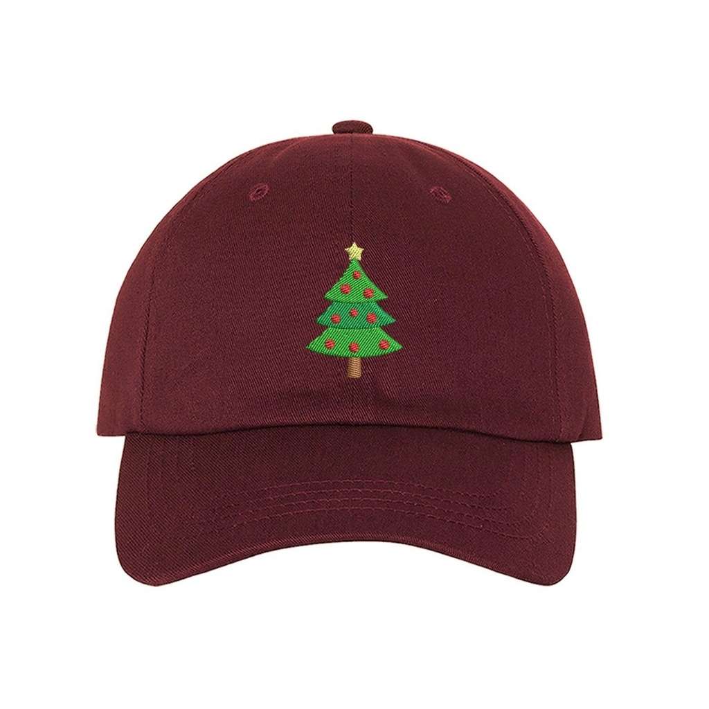 Burgundy Baseball hat embroidered with a Christmas Tree in the front - DSY Lifestyle