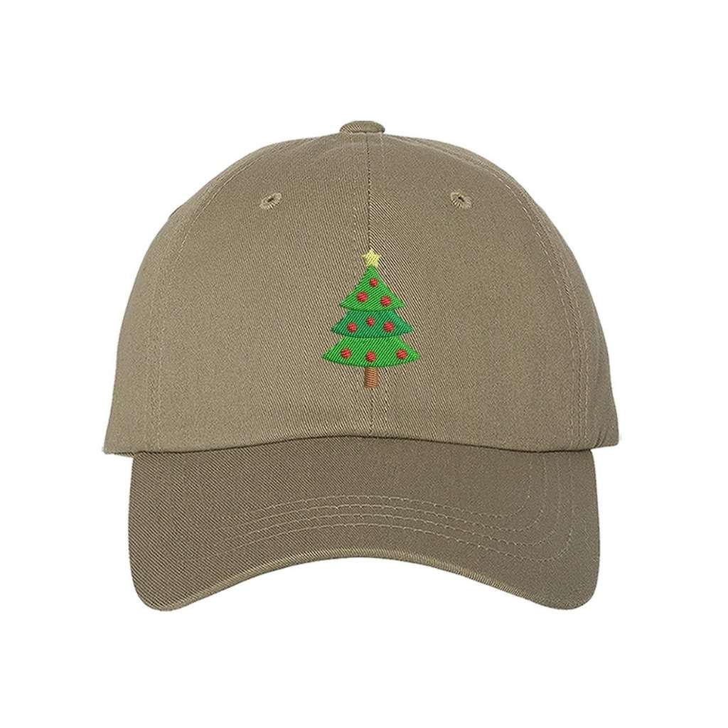 Khaki Baseball hat embroidered with a Christmas Tree in the front - DSY Lifestyle