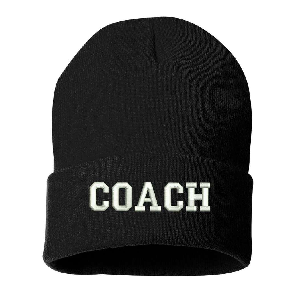 Black cuffed beanie with COACH embroidered in white - DSY Lifestyle 