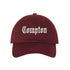 Burgundy baseball hat with Compton embroidered in white - DSY Lifestyle
